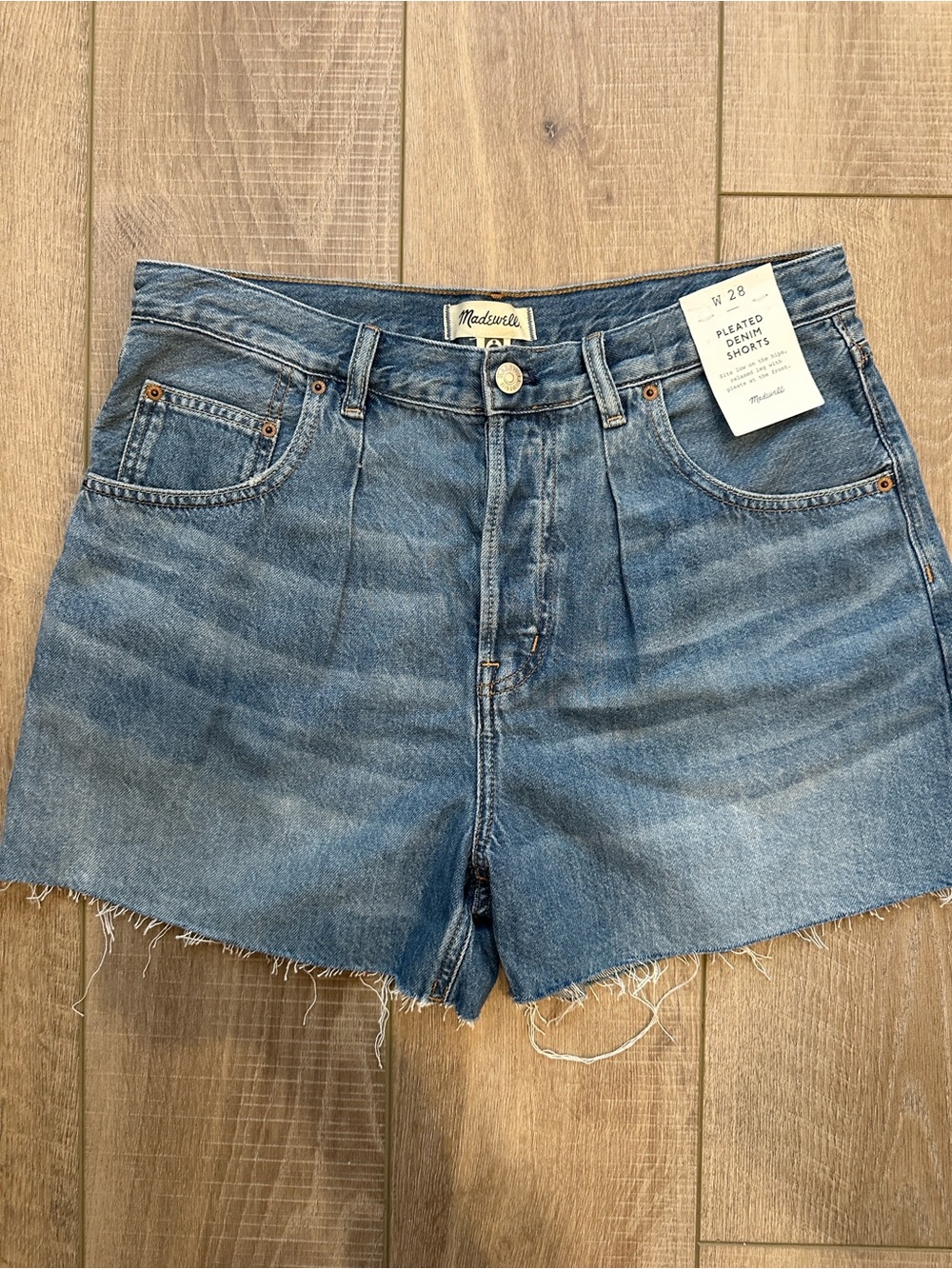 Madewell Light Blue High-Rise Pleated Denim Cutoff Shorts